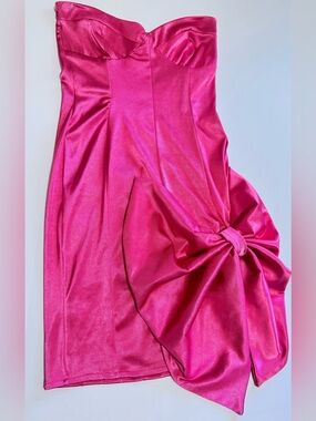 ASOS Pink Satin Strapless Mini Dress Bow Detail XS Y2K Party